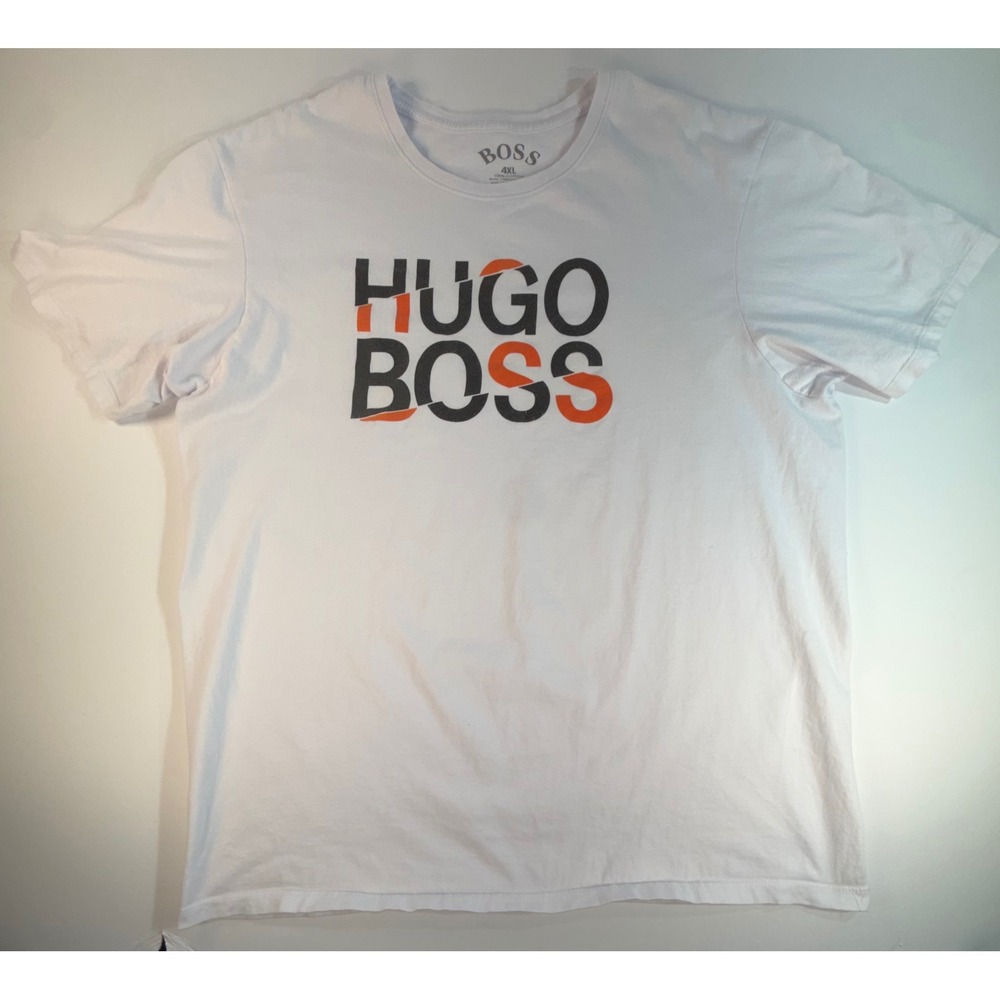 Hugo Boss Mens 4XL White Graphic Logo T-Shirt Short Sleeve Cotton Tee